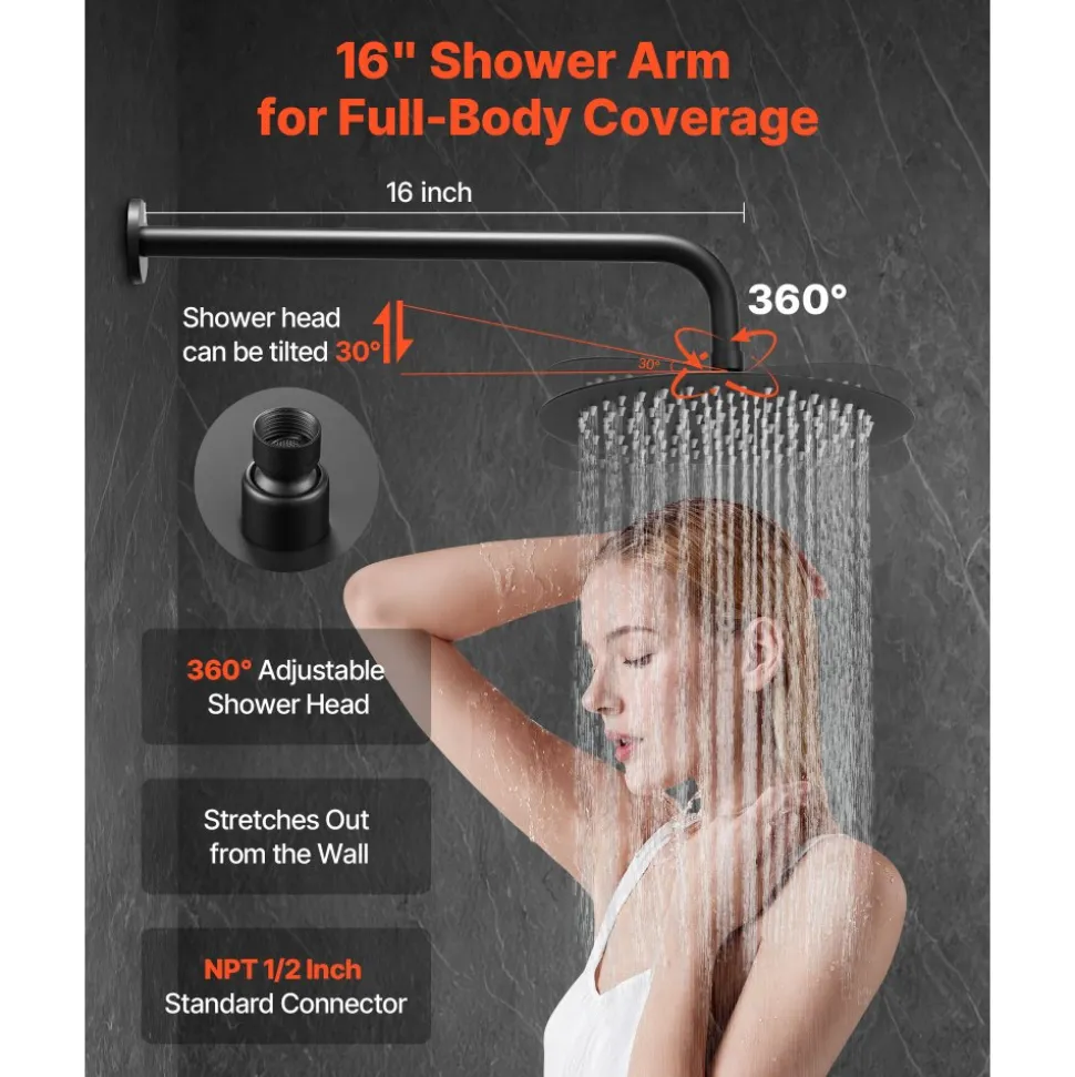 VEVOR Shower Faucet Set, Rainfall Bathroom Shower System with 10-Inch Round Rain Shower Head and Handheld Spray, Wall Mounted Bath Fixtures with Brass Valve and Trim Kit, Matte Black