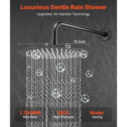 VEVOR Shower Faucet Set, Rainfall Bathroom Shower System with 10-Inch Round Rain Shower Head and Handheld Spray, Wall Mounted Bath Fixtures with Brass Valve and Trim Kit, Matte Black