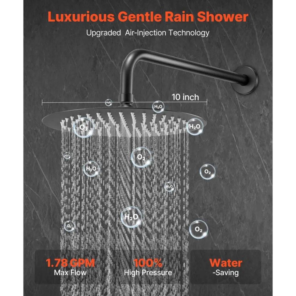 VEVOR Shower Faucet Set, Rainfall Bathroom Shower System with 10-Inch Round Rain Shower Head and Handheld Spray, Wall Mounted Bath Fixtures with Brass Valve and Trim Kit, Matte Black