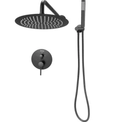 VEVOR Shower Faucet Set, Rainfall Bathroom Shower System with 10-Inch Round Rain Shower Head and Handheld Spray, Wall Mounted Bath Fixtures with Brass Valve and Trim Kit, Matte Black