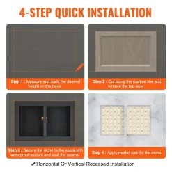 VEVOR Shower Niche Ready for Tile 16" x 24", Double Shelf Organizer, Square Corners Wall-inserted Niche Recessed, Sealed Protection Modern Soap Storage Niche for Shower Bathroom, Black