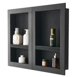 VEVOR Shower Niche, 16 x 32 inch + 16 x 32 inch Recessed Wall Niche with Movable Shelf, 4 inch Thick Modern Soap&Shampoo Storage Organizer,Square Corners,Sealed Waterproof,Black for Bathroom Shower