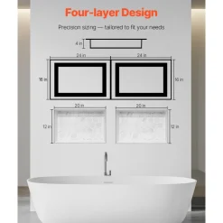 VEVOR Shower Niche, 16 x 32 inch + 16 x 32 inch Recessed Wall Niche with Movable Shelf, 4 inch Thick Modern Soap&Shampoo Storage Organizer,Square Corners,Sealed Waterproof,Black for Bathroom Shower