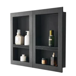 VEVOR Shower Niche, 16 x 32 inch + 16 x 32 inch Recessed Wall Niche with Movable Shelf, 4 inch Thick Modern Soap&Shampoo Storage Organizer,Square Corners,Sealed Waterproof,Black for Bathroom Shower