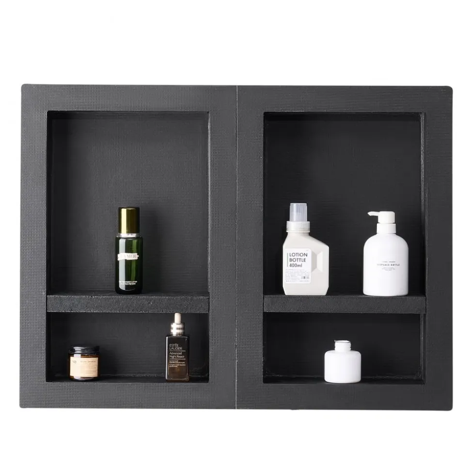 VEVOR Shower Niche, 16 x 32 inch + 16 x 32 inch Recessed Wall Niche with Movable Shelf, 4 inch Thick Modern Soap&Shampoo Storage Organizer,Square Corners,Sealed Waterproof,Black for Bathroom Shower