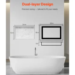 VEVOR Shower Niche, 16 x 28 x 4 inch Recessed Wall Niche with Movable Divider Shelf, Modern Soap & Shampoo Storage Organizer, Square Corners, Sealed Waterproof Design, Black for Bathroom Shower