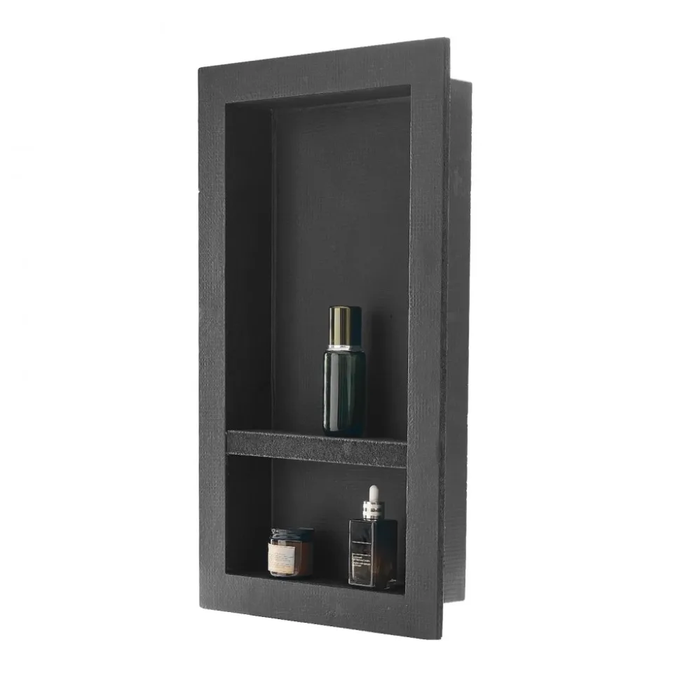 VEVOR Shower Niche, 16 x 28 x 4 inch Recessed Wall Niche with Movable Divider Shelf, Modern Soap & Shampoo Storage Organizer, Square Corners, Sealed Waterproof Design, Black for Bathroom Shower