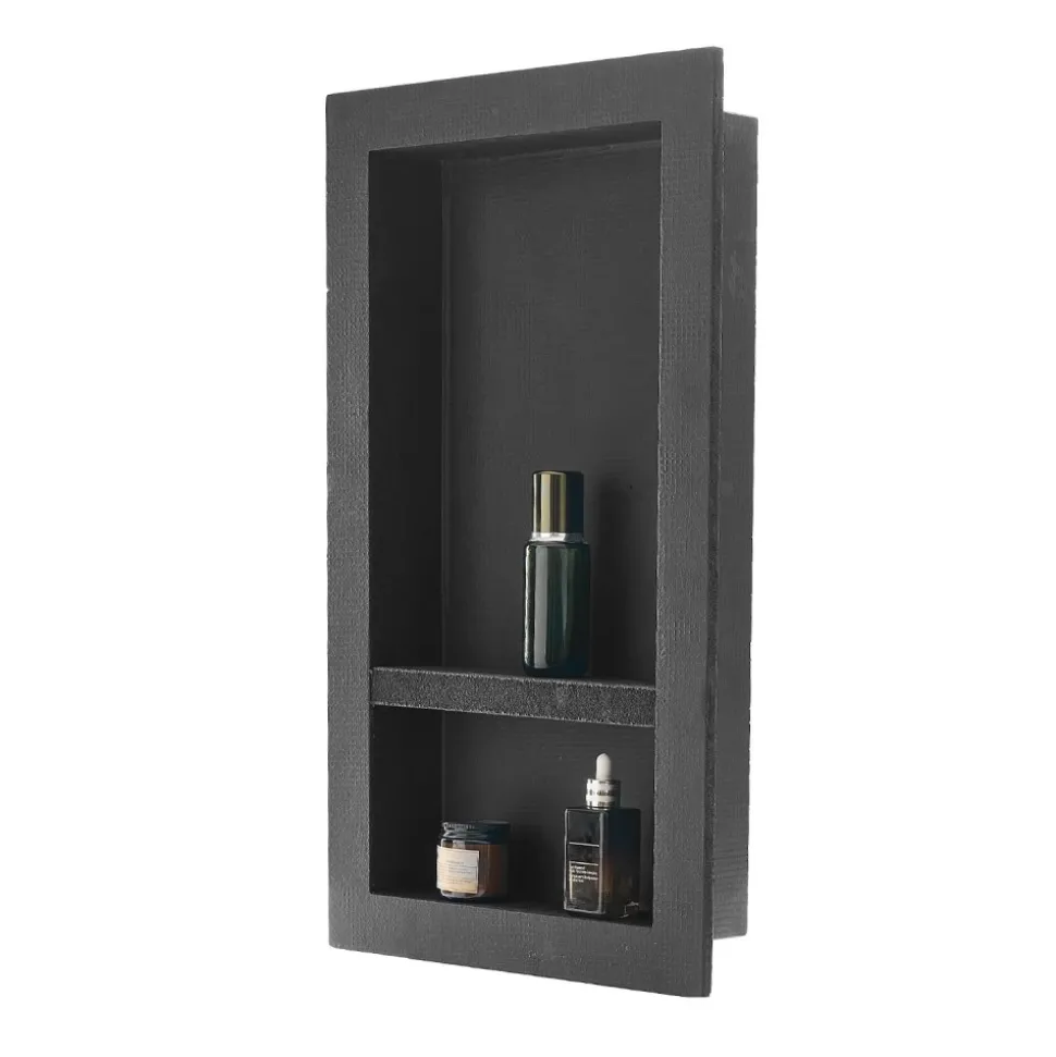 VEVOR Shower Niche, 16 x 28 x 4 inch Recessed Wall Niche with Movable Divider Shelf, Modern Soap & Shampoo Storage Organizer, Square Corners, Sealed Waterproof Design, Black for Bathroom Shower