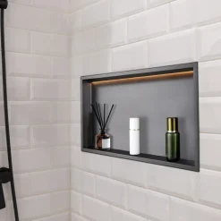 VEVOR Shower Niche, 13 x 25 x 4 inch Recessed Wall Niche With LED Strip,Heavy-duty Stainless Steel Modern Shampoo Storage Organizer,Sealed Waterproof, Durable & Easy to Install,Black for Bathroom