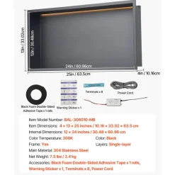 VEVOR Shower Niche, 13 x 25 x 4 inch Recessed Wall Niche With LED Strip,Heavy-duty Stainless Steel Modern Shampoo Storage Organizer,Sealed Waterproof, Durable & Easy to Install,Black for Bathroom