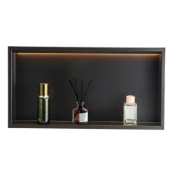 VEVOR Shower Niche, 13 x 25 x 4 inch Recessed Wall Niche With LED Strip,Heavy-duty Stainless Steel Modern Shampoo Storage Organizer,Sealed Waterproof, Durable & Easy to Install,Black for Bathroom