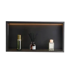 VEVOR Shower Niche, 13 x 25 x 4 inch Recessed Wall Niche With LED Strip,Heavy-duty Stainless Steel Modern Shampoo Storage Organizer,Sealed Waterproof, Durable & Easy to Install,Black for Bathroom