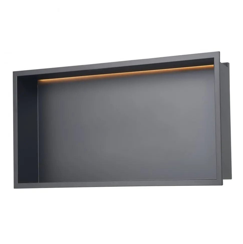 VEVOR Shower Niche, 13 x 25 x 4 inch Recessed Wall Niche With LED Strip,Heavy-duty Stainless Steel Modern Shampoo Storage Organizer,Sealed Waterproof, Durable & Easy to Install,Black for Bathroom