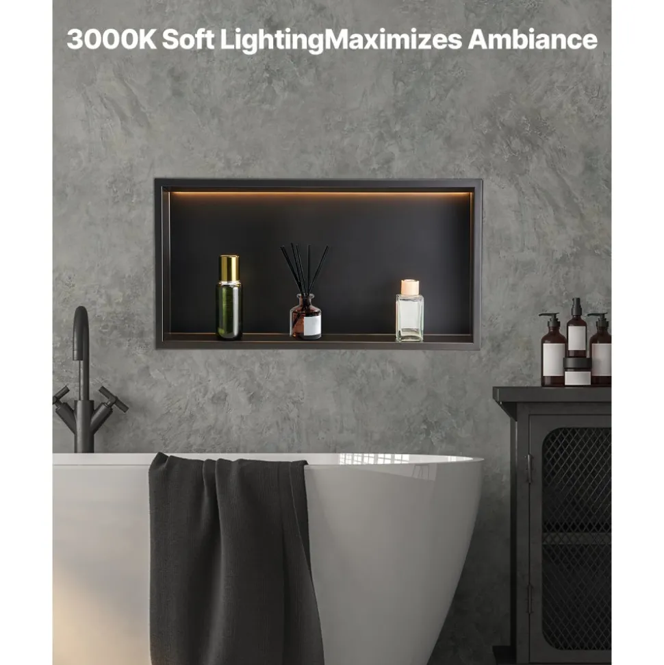 VEVOR Shower Niche, 13 x 25 x 4 inch Recessed Wall Niche With LED Strip,Heavy-duty Stainless Steel Modern Shampoo Storage Organizer,Sealed Waterproof, Durable & Easy to Install,Black for Bathroom