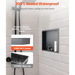 VEVOR Shower Niche, 16 x 20 x 4 inch Recessed Wall Niche with Movable Divider Shelf, Modern Soap & Shampoo Storage Organizer, Square Corners, Sealed Waterproof Design, Black for Bathroom Shower
