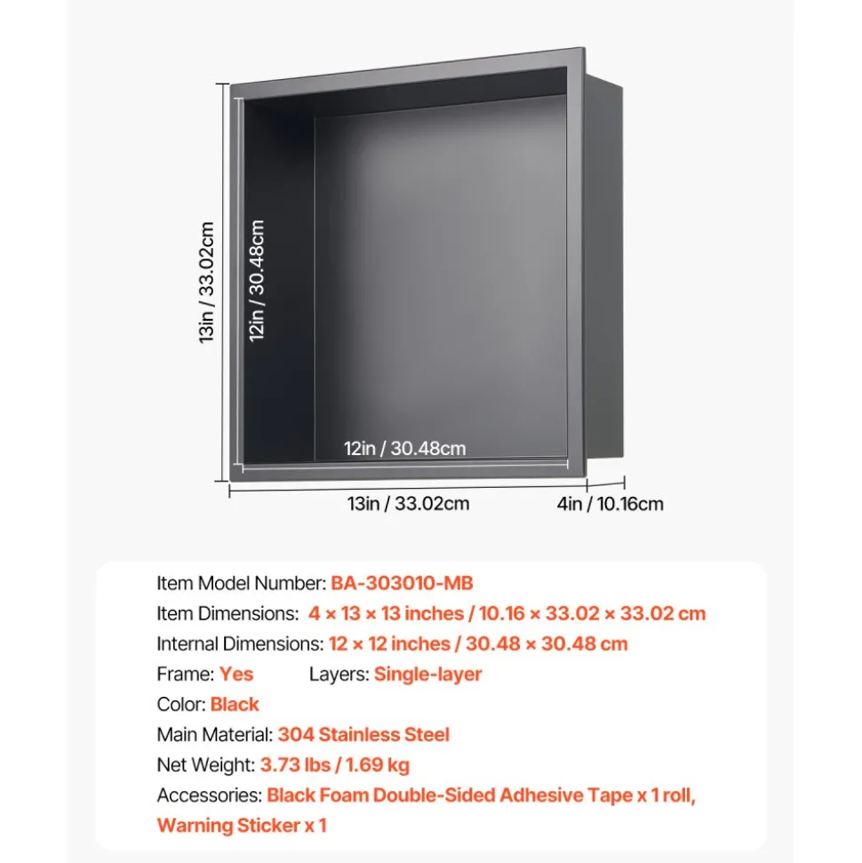VEVOR Shower Niche, 16 x 20 x 4 inch Recessed Wall Niche with Movable Divider Shelf, Modern Soap & Shampoo Storage Organizer, Square Corners, Sealed Waterproof Design, Black for Bathroom Shower