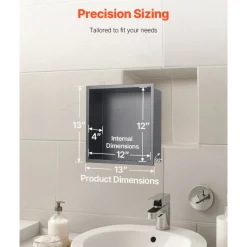 VEVOR Shower Niche, 16 x 20 x 4 inch Recessed Wall Niche with Movable Divider Shelf, Modern Soap & Shampoo Storage Organizer, Square Corners, Sealed Waterproof Design, Black for Bathroom Shower
