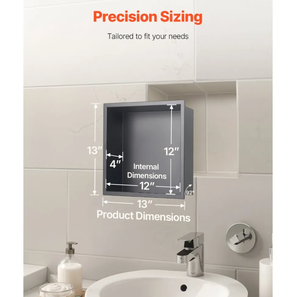 VEVOR Shower Niche, 16 x 20 x 4 inch Recessed Wall Niche with Movable Divider Shelf, Modern Soap & Shampoo Storage Organizer, Square Corners, Sealed Waterproof Design, Black for Bathroom Shower