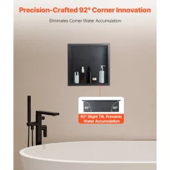 VEVOR Shower Niche, 16 x 20 x 4 inch Recessed Wall Niche with Movable Divider Shelf, Modern Soap & Shampoo Storage Organizer, Square Corners, Sealed Waterproof Design, Black for Bathroom Shower