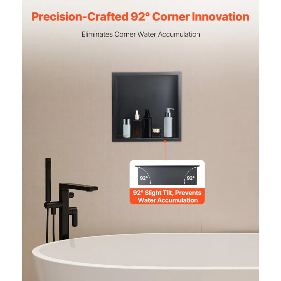 VEVOR Shower Niche, 16 x 20 x 4 inch Recessed Wall Niche with Movable Divider Shelf, Modern Soap & Shampoo Storage Organizer, Square Corners, Sealed Waterproof Design, Black for Bathroom Shower
