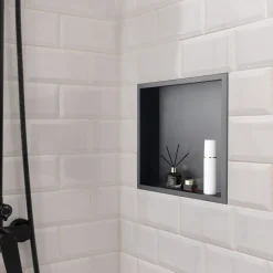VEVOR Shower Niche, 16 x 20 x 4 inch Recessed Wall Niche with Movable Divider Shelf, Modern Soap & Shampoo Storage Organizer, Square Corners, Sealed Waterproof Design, Black for Bathroom Shower