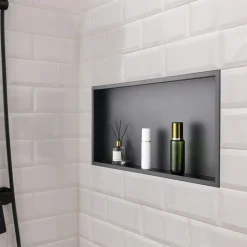 VEVOR Shower Niche, 13 x 25 x 4 inch Recessed Wall Niche, Heavy-duty Stainless Steel Modern Soap & Shampoo Storage Organizer, Sealed Waterproof, Durable & Easy to Install,Black for Bathroom