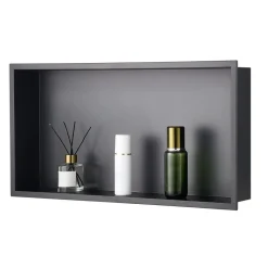 VEVOR Shower Niche, 13 x 25 x 4 inch Recessed Wall Niche, Heavy-duty Stainless Steel Modern Soap & Shampoo Storage Organizer, Sealed Waterproof, Durable & Easy to Install,Black for Bathroom