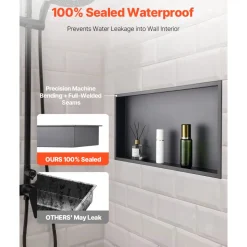 VEVOR Shower Niche, 13 x 25 x 4 inch Recessed Wall Niche, Heavy-duty Stainless Steel Modern Soap & Shampoo Storage Organizer, Sealed Waterproof, Durable & Easy to Install,Black for Bathroom