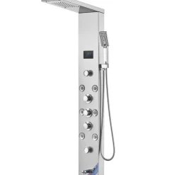VEVOR Shower Panel System, 6 Shower Modes, LED & Screen Hydroelectricity Shower Panel Tower, Rainfall, Waterfall, 8 Massage Jets, Tub Spout, Handheld Shower, Stainless Steel Wall-Mounted Shower Set