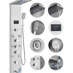 VEVOR Shower Panel System, 6 Shower Modes, LED & Screen Hydroelectricity Shower Panel Tower, Rainfall, Waterfall, 8 Massage Jets, Tub Spout, Handheld Shower, Stainless Steel Wall-Mounted Shower Set