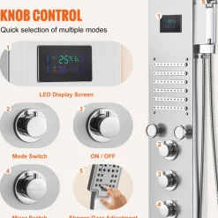 VEVOR Shower Panel System, 6 Shower Modes, LED & Screen Hydroelectricity Shower Panel Tower, Rainfall, Waterfall, 5 Massage Jets, Tub Spout, Handheld Shower, Stainless Steel Wall-Mounted Shower Set