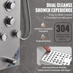 VEVOR Shower Panel System, 6 Shower Modes, LED & Screen Hydroelectricity Shower Panel Tower, Rainfall, Waterfall, 5 Massage Jets, Tub Spout, Handheld Shower, Stainless Steel Wall-Mounted Shower Set