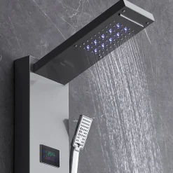VEVOR Shower Panel System, 6 Shower Modes, LED & Screen Hydroelectricity Shower Panel Tower, Rainfall, Waterfall, 5 Massage Jets, Tub Spout, Handheld Shower, Stainless Steel Wall-Mounted Shower Set