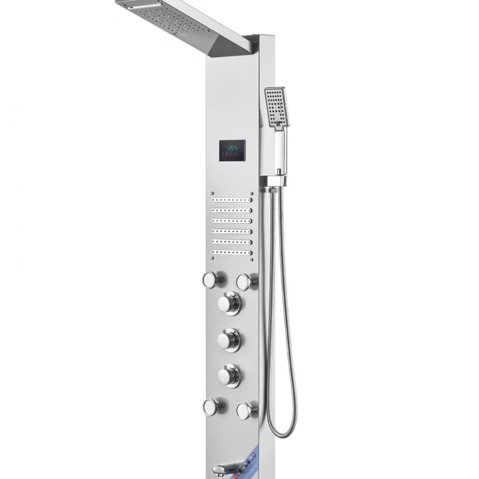 VEVOR Shower Panel System, 6 Shower Modes, LED & Screen Hydroelectricity Shower Panel Tower, Rainfall, Waterfall, 5 Massage Jets, Tub Spout, Handheld Shower, Stainless Steel Wall-Mounted Shower Set