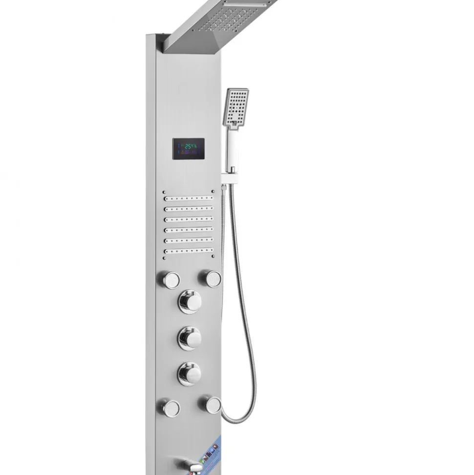 VEVOR Shower Panel System, 6 Shower Modes, LED & Screen Hydroelectricity Shower Panel Tower, Rainfall, Waterfall, 5 Massage Jets, Tub Spout, Handheld Shower, Stainless Steel Wall-Mounted Shower Set