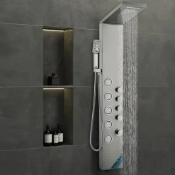 VEVOR Shower Panel System, 4 Shower Modes Shower Panel Tower, Rainfall, Waterfall, 5 Full Body Massage Jets and 3-Setting Handheld Shower Head with 59" Hose, Stainless Steel Wall-Mounted Shower Set