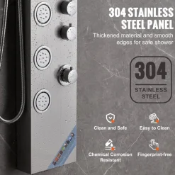 VEVOR Shower Panel System, 4 Shower Modes Shower Panel Tower, Rainfall, Waterfall, 5 Full Body Massage Jets and 3-Setting Handheld Shower Head with 59