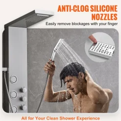 VEVOR Shower Panel System, 4 Shower Modes Shower Panel Tower, Rainfall, Waterfall, 5 Full Body Massage Jets and 3-Setting Handheld Shower Head with 59