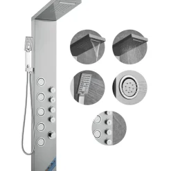 VEVOR Shower Panel System, 4 Shower Modes Shower Panel Tower, Rainfall, Waterfall, 5 Full Body Massage Jets and 3-Setting Handheld Shower Head with 59
