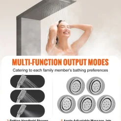 VEVOR Shower Panel System, 4 Shower Modes Shower Panel Tower, Rainfall, Waterfall, 5 Full Body Massage Jets and 3-Setting Handheld Shower Head with 59