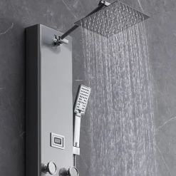 VEVOR Shower Panel System, 5 Shower Modes, Digital Display Shower Panel Tower, Rainfall, 8 Massage Jets, Tub Spout, 3-Setting Handheld Shower Head 59" Hose, Stainless Steel Wall-Mounted Shower Set