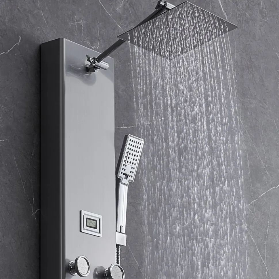 VEVOR Shower Panel System, 6 Shower Modes, LED & Display Shower Panel Tower, Rainfall, Waterfall, 4 Body Massage Jets, Tub Spout, Handheld Shower Head 59" Hose, Stainless Steel Wall-Mounted Shower Set