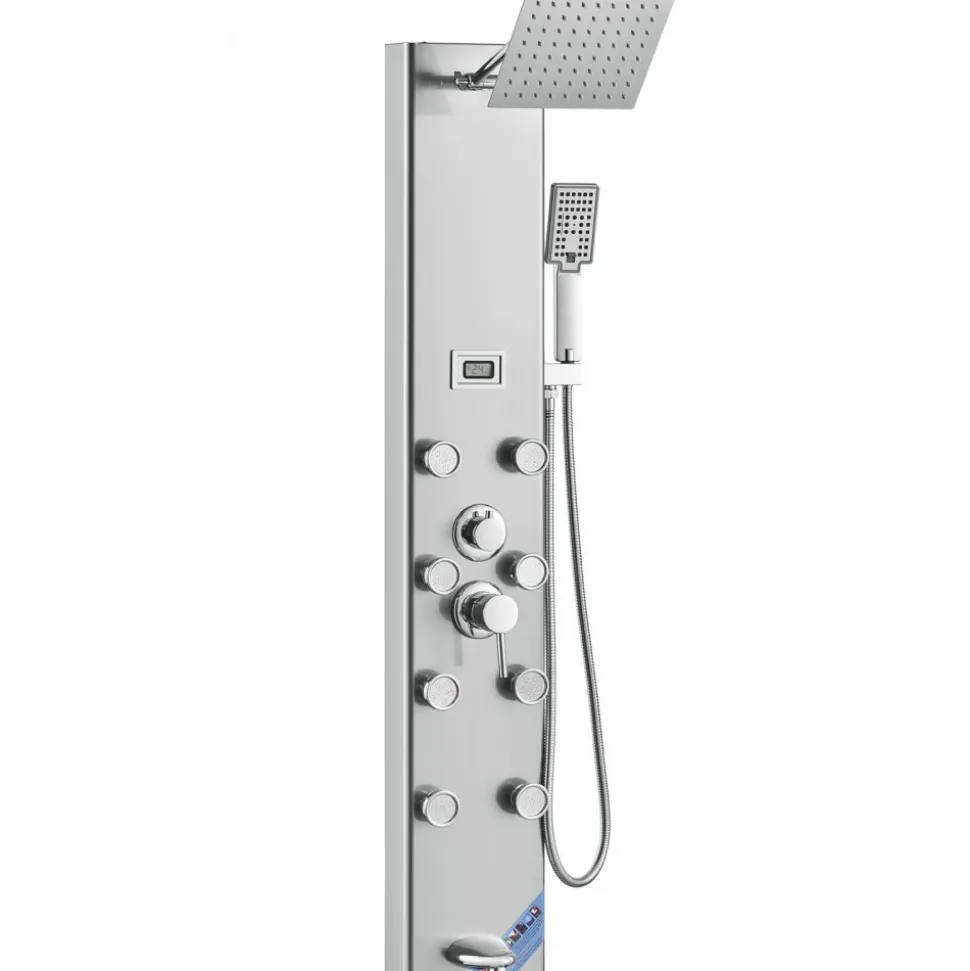 VEVOR Shower Panel System, 6 Shower Modes, LED & Display Shower Panel Tower, Rainfall, Waterfall, 4 Body Massage Jets, Tub Spout, Handheld Shower Head 59" Hose, Stainless Steel Wall-Mounted Shower Set