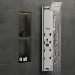 VEVOR Shower Panel System, 6 Shower Modes, LED & Display Shower Panel Tower, Rainfall, Waterfall, 4 Body Massage Jets, Tub Spout, Handheld Shower Head 59