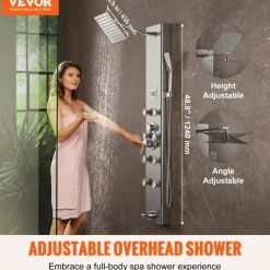 VEVOR Shower Panel System, 6 Shower Modes, LED & Display Shower Panel Tower, Rainfall, Waterfall, 4 Body Massage Jets, Tub Spout, Handheld Shower Head 59