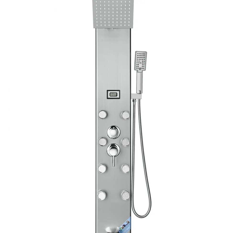 VEVOR Shower Panel System, 6 Shower Modes, LED & Display Shower Panel Tower, Rainfall, Waterfall, 4 Body Massage Jets, Tub Spout, Handheld Shower Head 59" Hose, Stainless Steel Wall-Mounted Shower Set