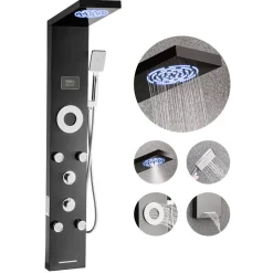 VEVOR Shower Panel Tower System with Rainfall Shower Head, LED, 53 in Brushed Stainless Steel Shower Column, 6-Function Faucet, Wall-Mount Rain Massage System with 5 Body Jets, Handheld, Tub Spout