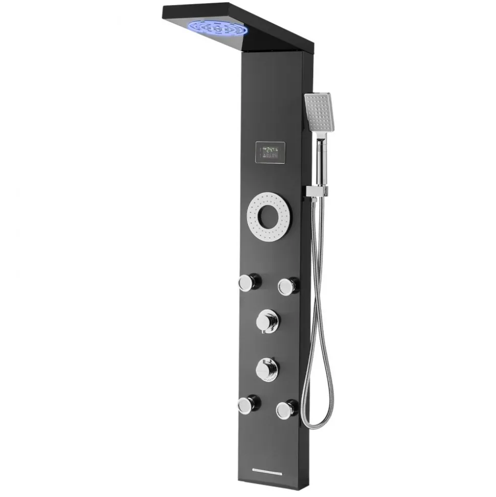 VEVOR Shower Panel Tower System with Rainfall Shower Head, LED, 53 in Brushed Stainless Steel Shower Column, 6-Function Faucet, Wall-Mount Rain Massage System with 5 Body Jets, Handheld, Tub Spout