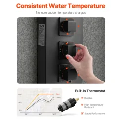 VEVOR Shower Panel Tower System with Rainfall Shower Head, 49 in Brushed Stainless Steel Shower Column, 3-Function Faucet, High Pressure Wall-Mount Rain Massage System with 6 Body Jets and Handheld