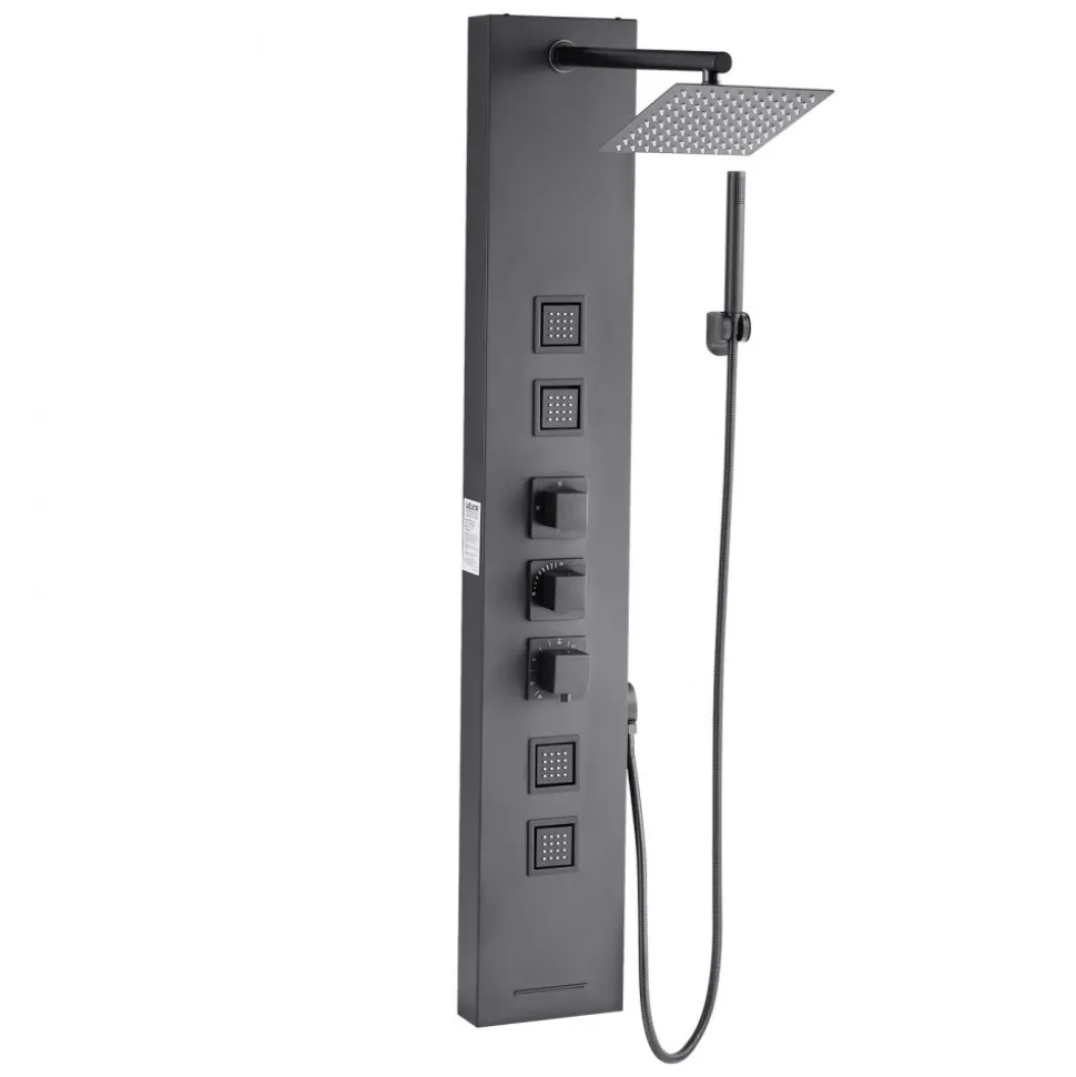 VEVOR Shower Panel Tower System with Rainfall Waterfall Shower Head, 53 in Brushed Stainless Steel Shower Column, 5-Function Faucet, Wall-Mount Rain Massage System with 2 Body Jet, Handheld, Tub Spout